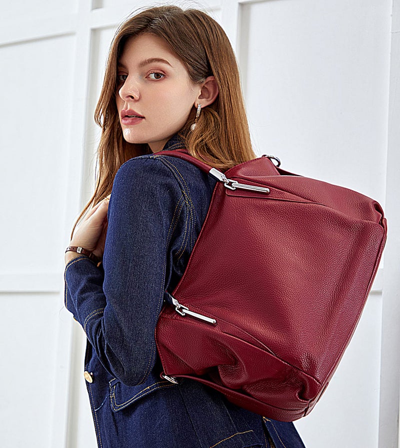 HESHE Soft Leather Handbags for Women Shoulder Handbags Tote Hobo Purses Satchel Bags Classic Women Purses Cross Body Bag (Wine) - Image 3